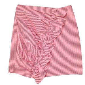 The Fifth Label Red and White Seersucker Asymmetrical Ruffle Skirt Size Large